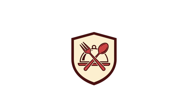 Culinary Crest: Shield Icon Featuring Utensils, Perfect For Food And Restaurant Branding