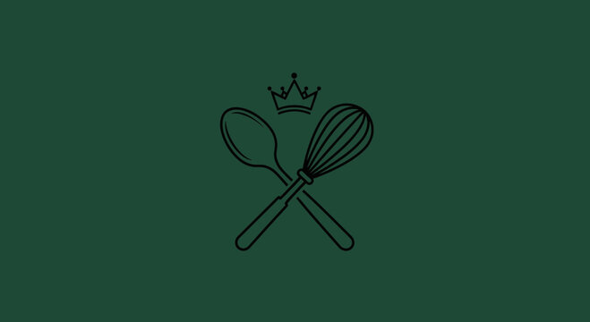 Culinary Royalty: Elegant Kitchen Utensils with Crown Flourishing in Emerald Green