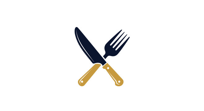 Crossed Cutlery Logo: Minimalist Illustration Of Kitchen Utensils On White Background