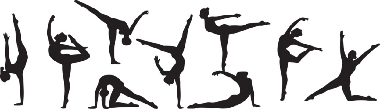 Yoga poses silhouette sequence illustration