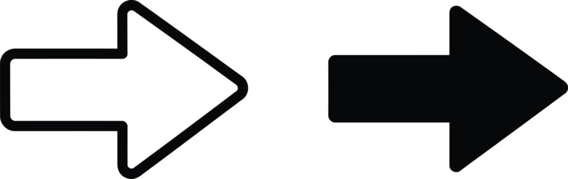Two variations of forward pointing directional arrows featuring solid and outlined black graphical interface symbols