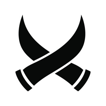 Crossed animal horns silhouette icon for hunting trophy or ranch logo template.