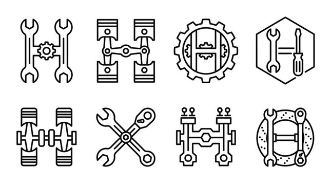 Mechanical tools and gear icons set.