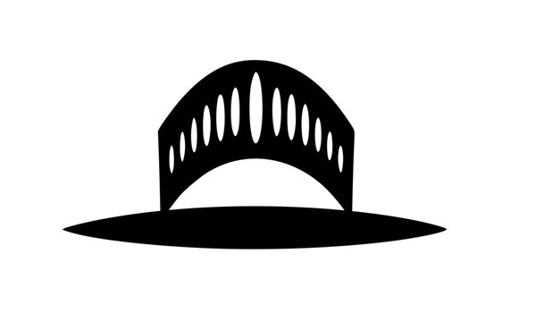 Black silhouette illustration of a classic arched bridge with vertical railings on white background, perfect for architecture, travel, infrastructure, city, transportation, and minimalist logo design 