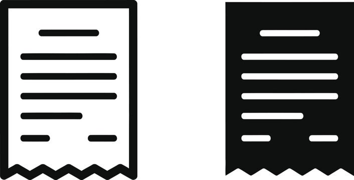 Two variations of paper receipts shown in simple line art and solid black fill style