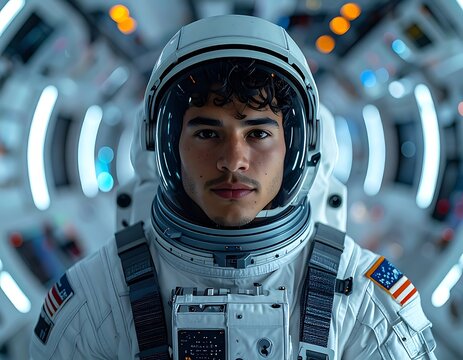 A close-up portrait of an astronaut in a white spacesuit (1)