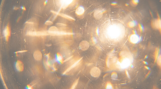 Generative AI, Golden Lens Flare Bokeh Light Streak Abstract Background with Film Grain