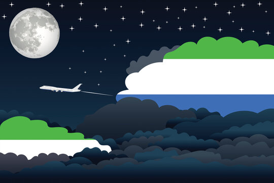 Sierra Leone Night Clouds Airplane Airport Flight Vector Illustration