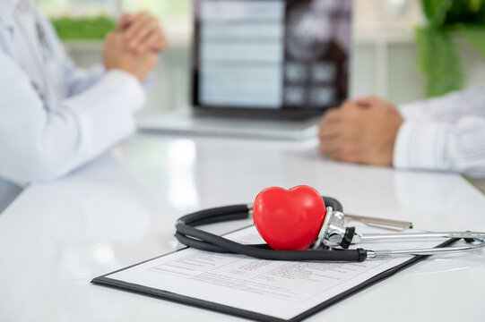 Stethoscope, heart, medical report and neurologist doctor provide advice patient diseases nervous system and brain cerebrovascular disease at Neurology Center.