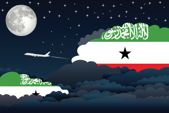 Somaliland Night Clouds Airplane Airport Flight Vector Illustration