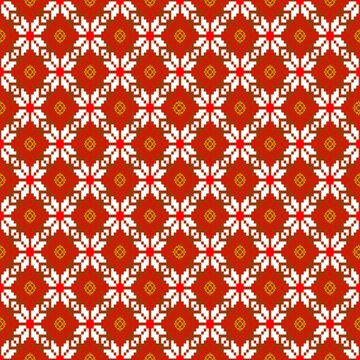 seamless floral pattern
Indigenous cultural patterns Using geometric shapes arranged in red, white, and yellow floral patterns in a symmetrical manner, resembling a checkerboard pattern. Used for fash