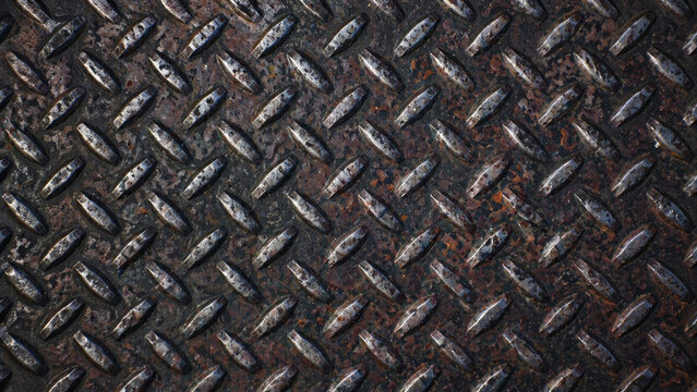 Grunge Rusty Metal Diamond Plate Texture Background &ndash; Industrial Steel Surface