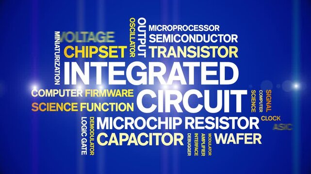 integrated circuit animated word cloud-text design animation tag kinetic typography seamless loop.