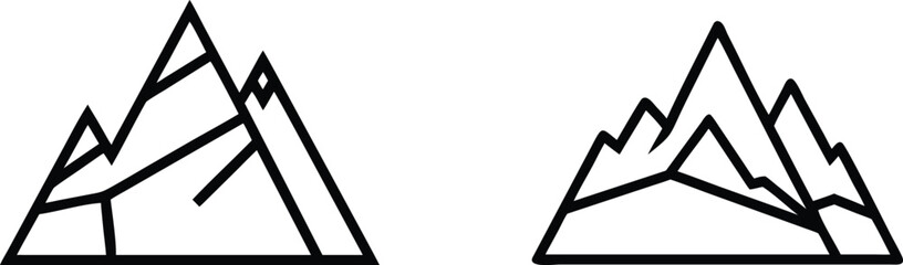 Fototapeta premium Two minimalist mountain range line art icons on a transparent background, representing nature and adventure.