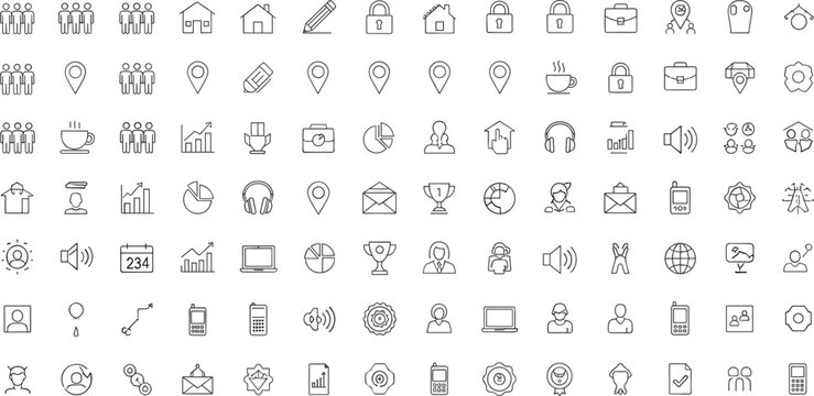 Business and User Interface Line Icon Set Collection for Web and Mobile Apps with Communication, Analytics, Security, and Navigation Symbols