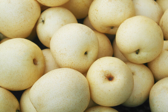 Many fresh Chinese pears as background	