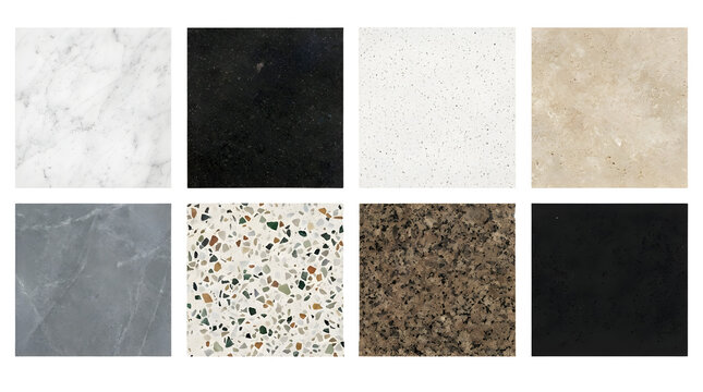 Wall and floor material texture samples collection for interior design isolated on white background
