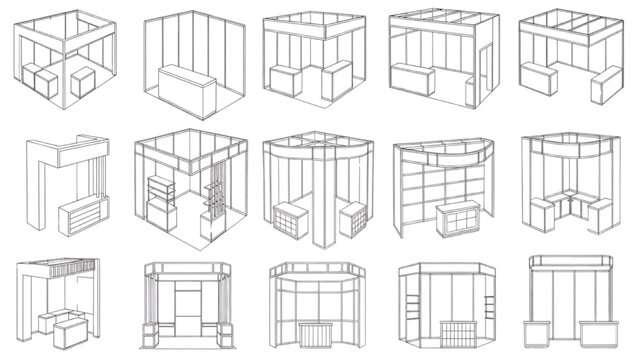 Isometric wardrobe and shelving unit collection with modular cabinet structures and open storage configurations vector set