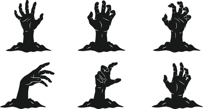 Zombie hands silhouettes emerging from dirt vector illustration on white

Keywords:


zombie