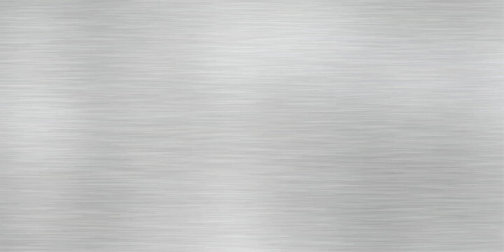 Industrial stainless steel plate with a brushed metal texture featuring a shiny silver aluminum surface and a grey metallic pattern for a seamless material backdrop