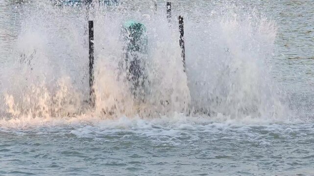 Water turbine, for adding oxygen to water.