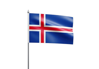 Fototapeta premium Flag of iceland waving on a flagpole isolated on transparent background