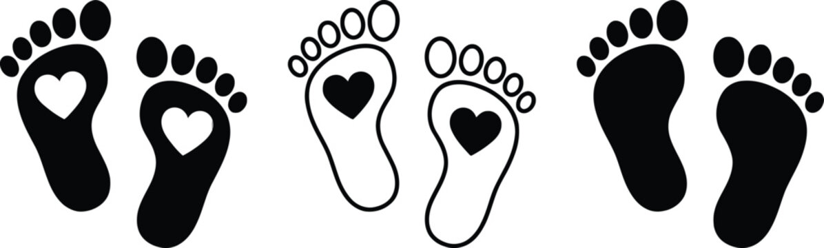 Baby Footprints with Hearts Black and White