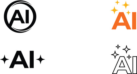 Artificial intelligence AI text logos with sparkle elements modern minimal technology symbols and futuristic branding icon set © MdAbdur