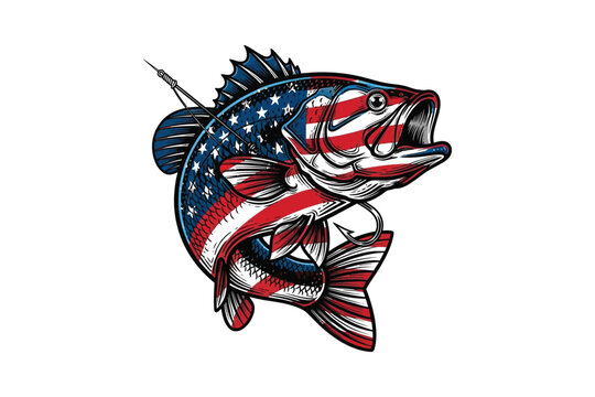 Patriotic largemouth bass an american flag fish illustration
