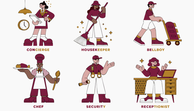 Diverse Occupational Personnel in Uniform Flat Illustration.eps