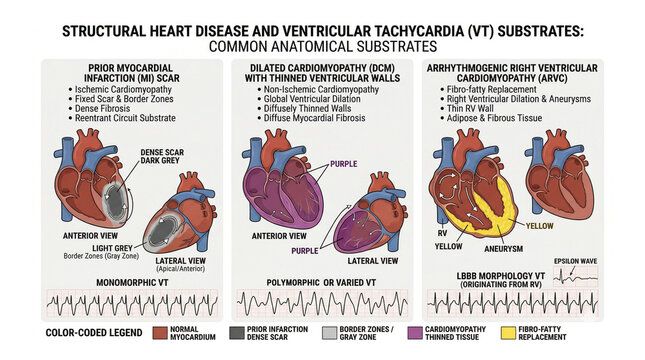 Ventricular tachycardia: Detailed comparison of the structural changes in the heart that lead to various forms of ventricular tachycardia