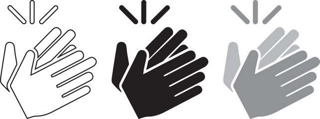 Obraz premium Clapping hands and applause icon set celebration and success symbols outline solid black and flat gray vector