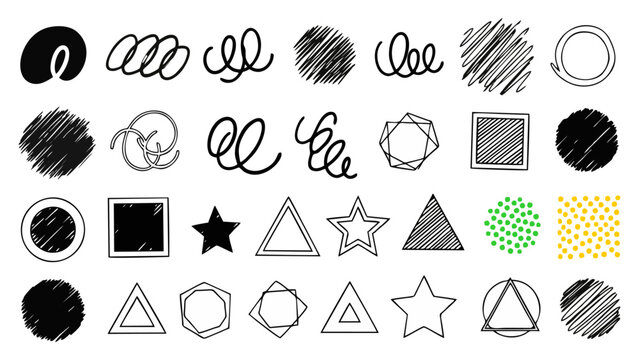 Collection of Hand Drawn Artistic Scribbles Shapes and Geometric Forms Abstract Elements Perfect for Creative Designs Decorative Accents and Unique Doodles for Digital Projects and Artistic