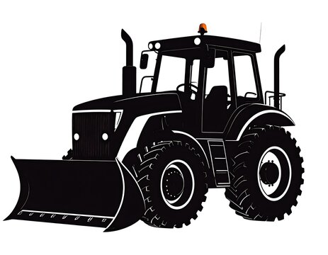 A black silhouette of a tractor with a front loader