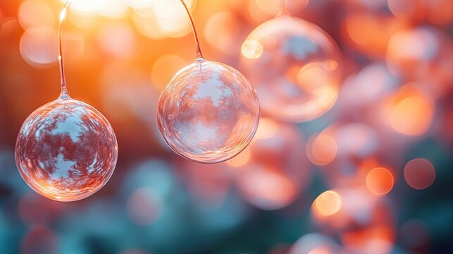 Serene beauty of crystal orbs with sunlit bokeh background creating a dreamy atmosphere