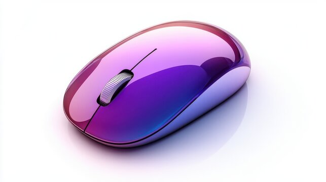 Modern wireless computer mouse with purple gradient finish isolated on white background