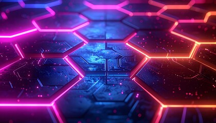 Fototapeta premium A futuristic neon-lit hexagonal grid pattern with vibrant colors