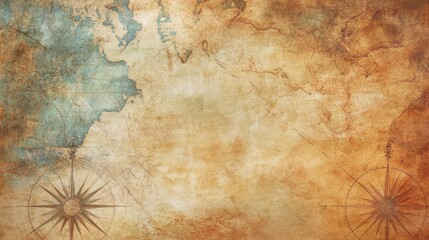 Naklejka premium Old vintage antique map background with compass rose