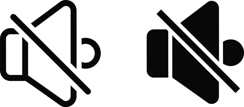 Two black sound mute symbols showing speaker icons with diagonal strike lines for audio silencing controls
