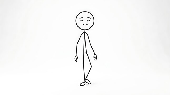 Playful and cheerful stick figure illustration, a simple smiling cartoon character depicting happiness and positive emotion with minimalist graphic design and an optimistic attitude