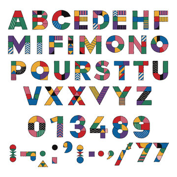 Kids Learning ABC and 123 Stitch Style Font Vector Illustration