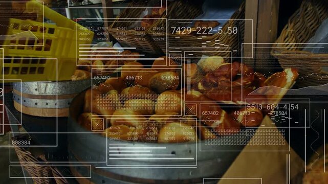 Yellow crate and hand entering left, sorting tub of rolls, pretzels for sale HUD shifting