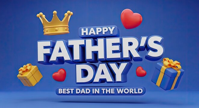 Happy father's day celebration with crown hearts and gifts
