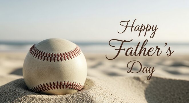 Happy father's day with a baseball on the beach