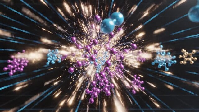 Abstract Molecular Structure Animation with Glowing Particles.