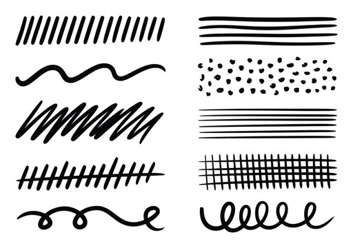 Collection of Hand-Drawn Black and White Line and Patterns