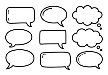 Fototapeta premium Collection of Hand-Drawn Speech and Thought Bubbles in Various Shapes