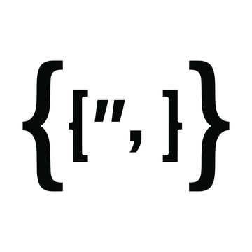 Minimalist JSON code brackets icon, black programming syntax vector, software development and data formatting symbol