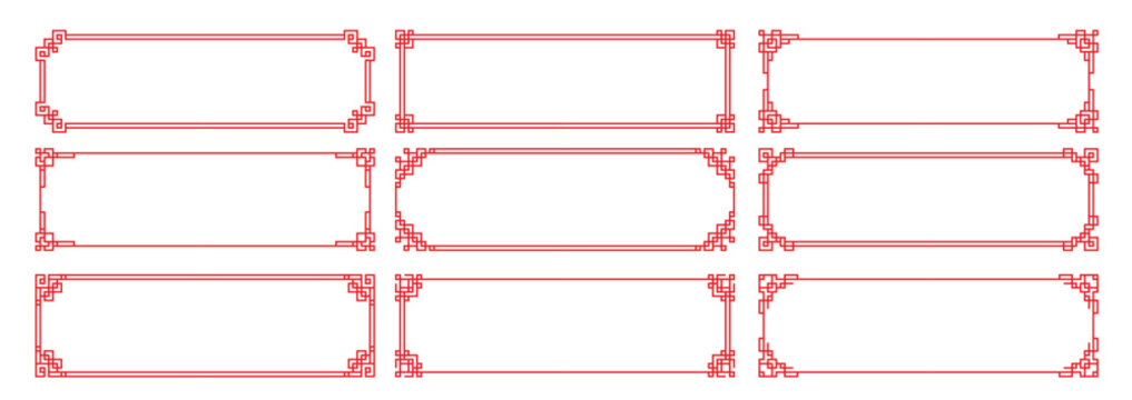 Set of chinese red frames borders asian geometric lines