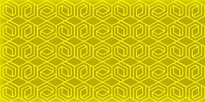 Seamless geometric yellow pattern of interlocking abstract hexagonal loops.